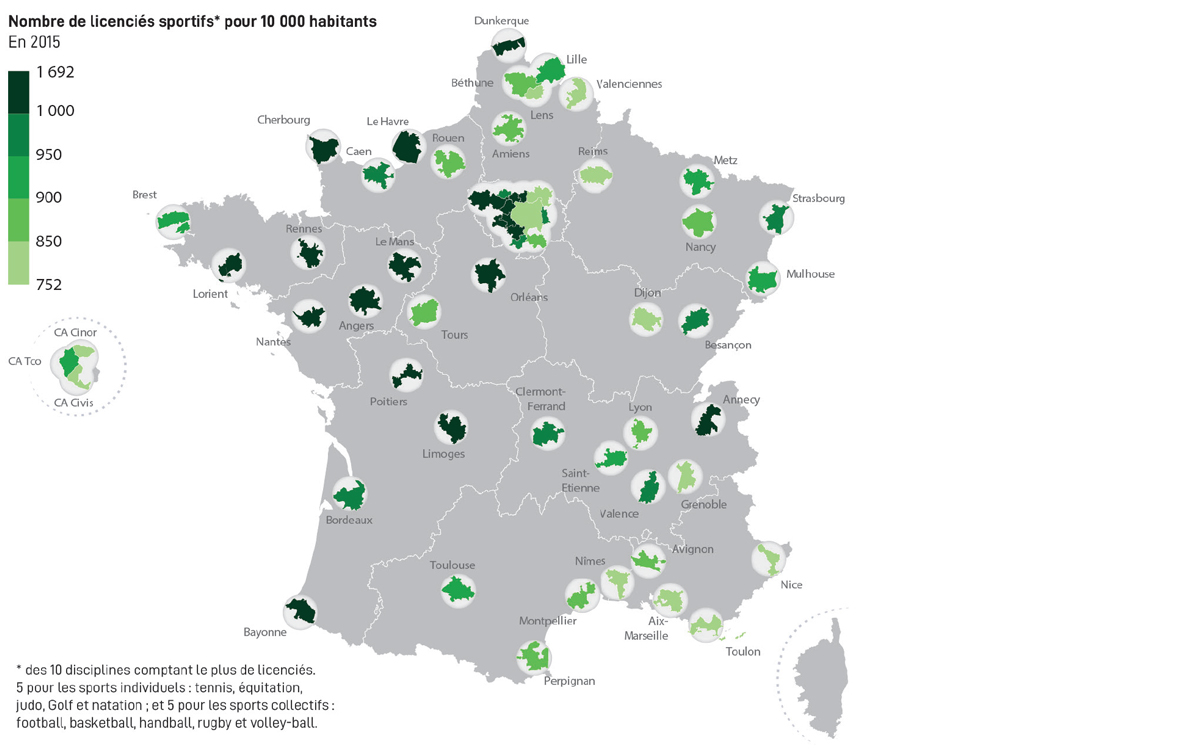 Nombre de licenciés sportifs pour 10 000 habitants