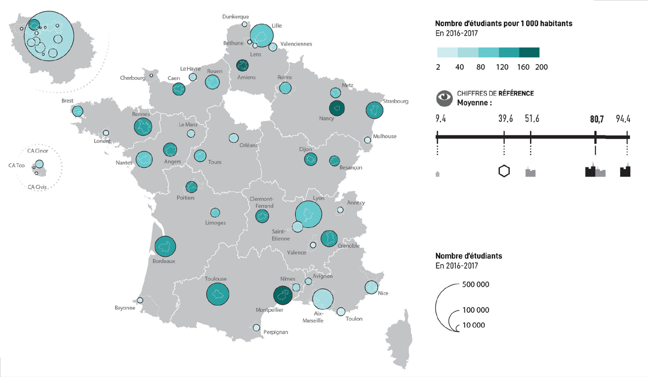 Nombre d'étudiants pour 10 000 habitants